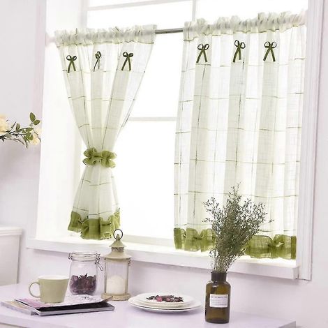 Rideau en lin avec embrasses, mélange de coton, vert, largeur x hauteur 140 x 100 cm, 1 pièce (1/5)