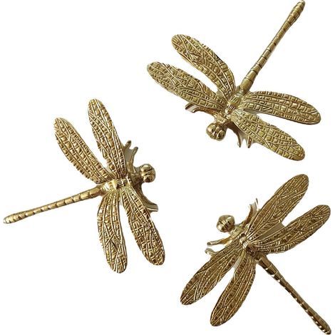 Set di 3 accessori per maniglie in ottone a forma di libellula, decorazione per mobili e parete di fondo (1/5)