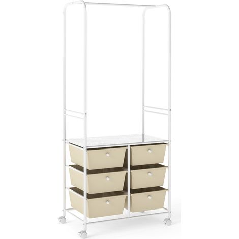 White Clothing Rack with 6 Drawers and Wheels (1/5)