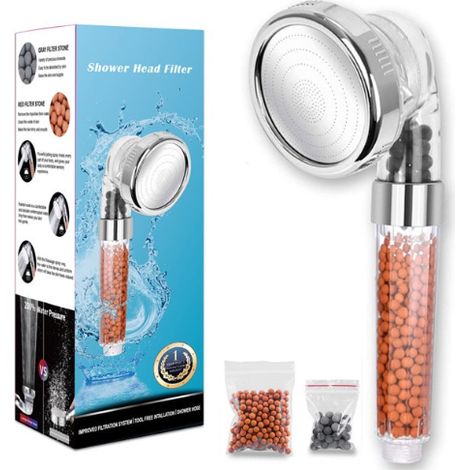Pommeau Douche Haute Pression Pomme de Douche Anti Calcaire Filtrant,Douchette Économie d'Eau Universelle de Massage De Douche Convient à Salle De Bain(pomme de douche simple+Boule filtrante de rechan (1/4)