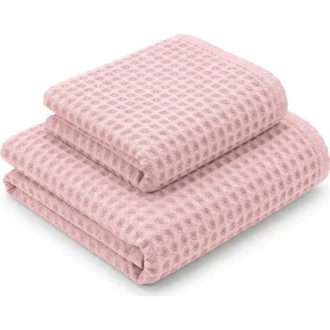 Asciugamani Nido d'Ape 100% Cotone 330 g/m² Made in Italy – Set 2 Pezzi (60x110 + 40x60) Tex Family – Rosa (1/5)