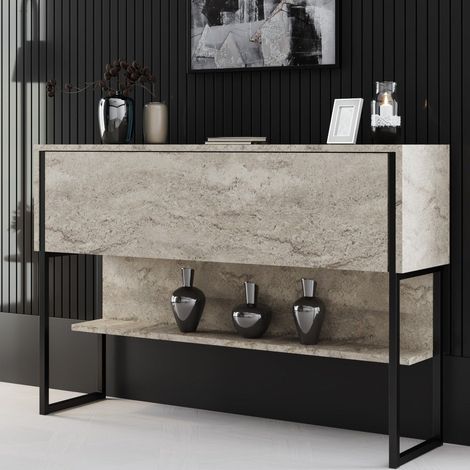 Modern Sideboard Travertin Luxus 120x80x35 - Schwarzer Rahmen -