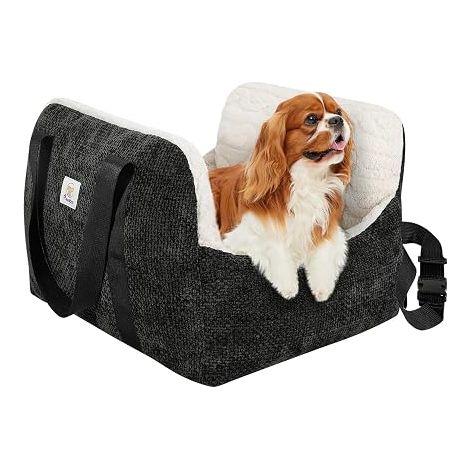 Pawaboo Siège de Voiture pour Petit Chien, Siège d'Auto pour Chiens avec Boucle de Fixation et Laisse de Sécurité, Sac de Transport de Voiture Rembourré pour Animal jusqu'à 25 Livres, Noir (1/5)