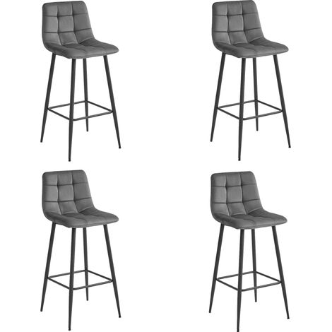 Tabouret de bar - leobert - arceto - velours gris foncepieds noirs - lot de 4 (1/5)