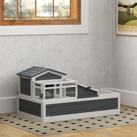 Maison pour tortues, 2 étages, pour usage intérieur et extérieur, balcon, bois d'épicéa, gris (1/5)
