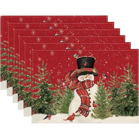 Napperons de NoëL, 12 X 18 Pouces Tapis de Table de Vacances de NoëL Saisonniers Tapis de Table Lavables Ensemble de 6 (1/4)