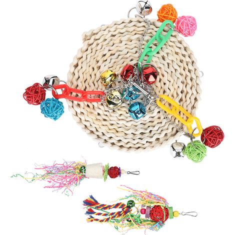 Jouets Pour Perroquets - Ensemble De Balançoires Et Boules En Rotin - Accessoires De Cage Pour Oiseaux - Lot De 3 Pièces (1/5)
