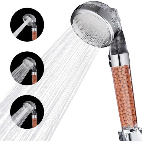 Shower head, high pressure filter hand shower, water saving shower head with 3 outlet modes for hard or soft bathrooms (1/5)