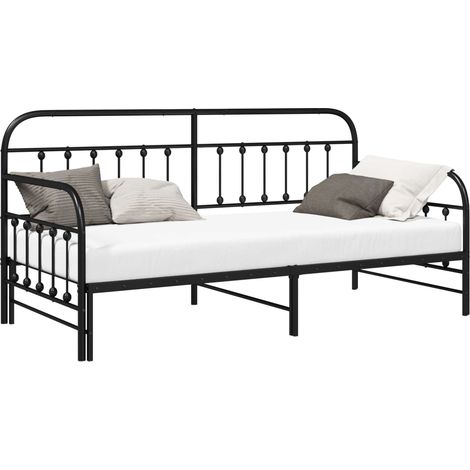 Lit simple  Lit adulte  Cadre de lit de jour Noir 90 x 200 cm Acier enduit de poudre
