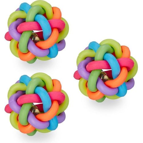 Jouet pour Chat et Chien en Lot de 3, Balle avec Clochette à l’intérieur, diamètre : 6cm, Multicolore