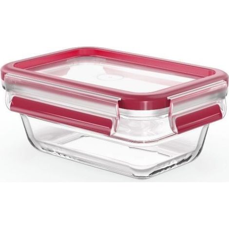 Boîte En Verre - 0,45 L - Rectangulaire - Rouge - Compatible Four Micro-ondes Réfrigérateur Congélateur - Hermétique - 1 Pièce