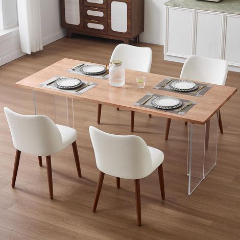 Esszimmerstühle 4er Set Leinen Polsterstuhl mit Holzbeinen Weiß (1/5)