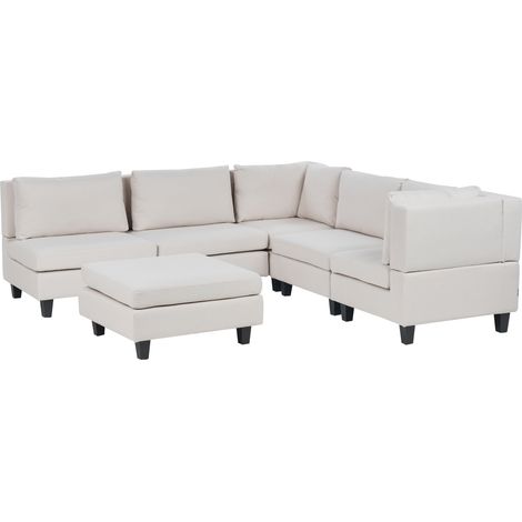 Sofá modular moderno 5 plazas tapizado tela patas negras respaldo acolchado izquierdo beige claro con otomana Unstad