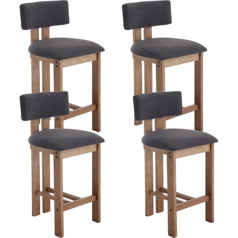 Wahson Tabouret de bar vintage en bois – Lot de 4 – Coussin épais en lin – Pieds en bois massif – Hauteur 91 cm – Confortable pour cuisine et bar, Gris