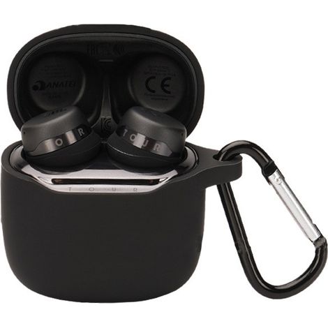 Étui en silicone pour écouteurs JBL TOURPRO+, coque de protection antichoc avec mousqueton, noir (1/3)