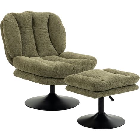 Sillón relax giratorio 360° con reposapiés regulable, terciopelo verde y base de acero (1/5)