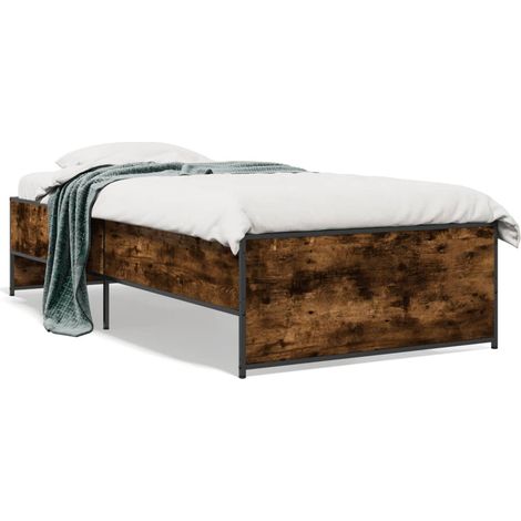 Bettgestell Räuchereiche 100x200 cm Holzwerkstoff und Metall (1/5)