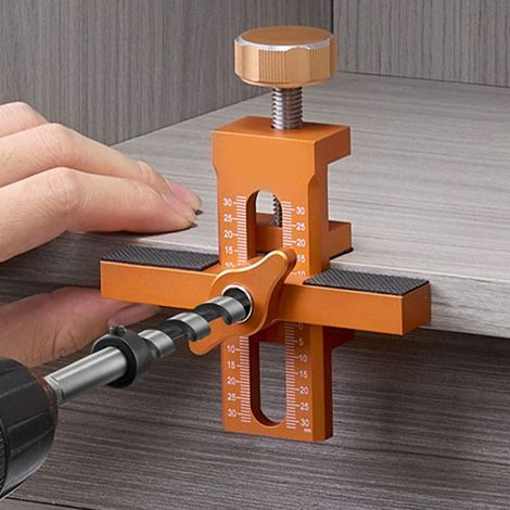 Gabarit de montage pour porte d'armoire, positionneur d'installation, niveleur réglable en alliage d'aluminium pour le travail du bois avec trou de rebond, épaisseur de serrage de 7 à 40 mm (1/5)