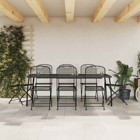 vidaXL Juego de comedor de jardín 9 pzas malla metálica gris antracita (1/5)