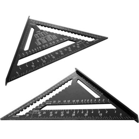 Équerre Triangle Règle d'Angle Rapporteur Outil de Mesure en Alliage d'Aluminium de Haute Précision 12 Pouces, Noir (1/5)