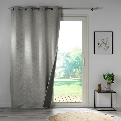 Rideau Darkout pour salon LUNELLA, jacquard, motif ginkgo, 140 x 260 cm (1/5)
