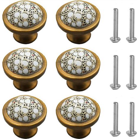 6 Pièces Boutons de Meuble Céramique, Conception de fleur de prunier Ceramique Poignée de Meuble Boutons du Cabinet Boutons du Tiroir Décoration de Meubles Tiroir de Porte Poignée Vintage Bronze (1/5)