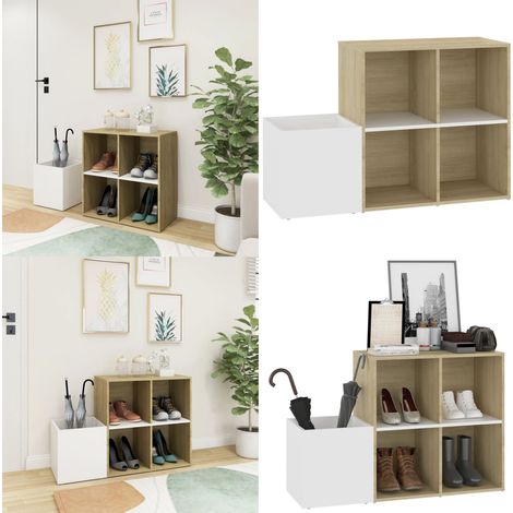 Flur-Schuhschrank Weiß Sonoma Eiche 105x35,5x70cm Holzwerkstoff - Flur-Schuhschrank - Schuhschrank - Holzwerkstoffmöbel - Garderobe - Schrank - Home & Living