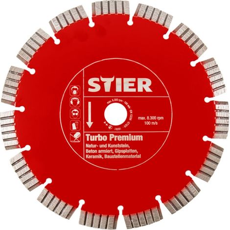 STIER Diamanttrennscheibe, Durchmesser 125 mm, Bohrung 22,23mm, perfekt für Bohrung von Ziegel & Natur-Kunststein, turbo Premium Trennscheibe für schnelles Trennen (1/3)