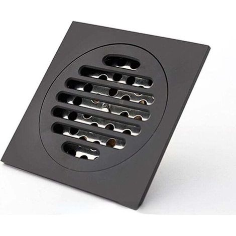 Quadratischer Duschablauf aus mattschwarzem Messing, geruchsdicht – 10 cm, mit Ablaufrost und Haarfang