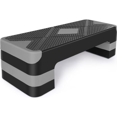 Plateforme de step aérobique, stepper d'exercice à 3 niveaux, hauteur réglable 10,16 cm - 15,24 cm - 20,32 cm, stepper de fitness pour la maison et le bureau, rangement pratique, gris (1/5)