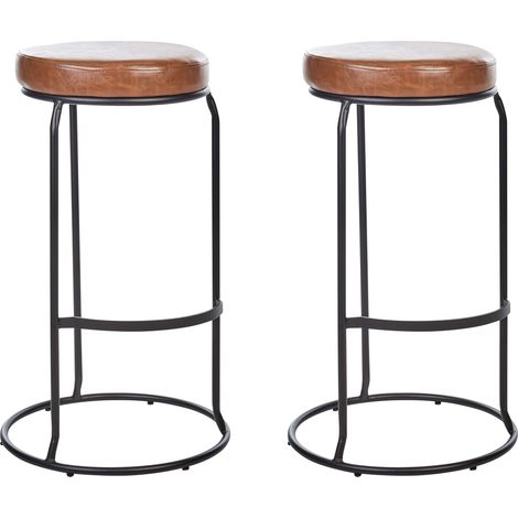 Conjunto de 2 sillas de bar de piel sintética patas de acero negro sin reposabrazos tapas de patas taburetes comedor marrón Milroy