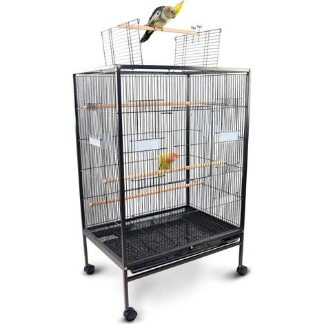 1 Cage à oiseaux XL, 8 portes, Ouverture supérieure, Plateau amovible, Roues avec freins, 95x43x61,5 cm (1/5)
