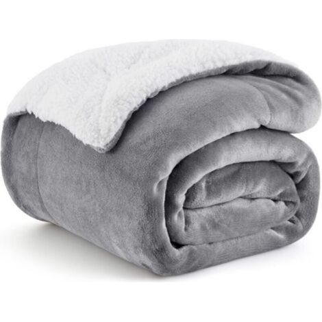 Couverture polaire Sherpa - Couverture douce en microfibre pour lit et canapé - Taille simple - Gris argenté - 130 x 160 cm