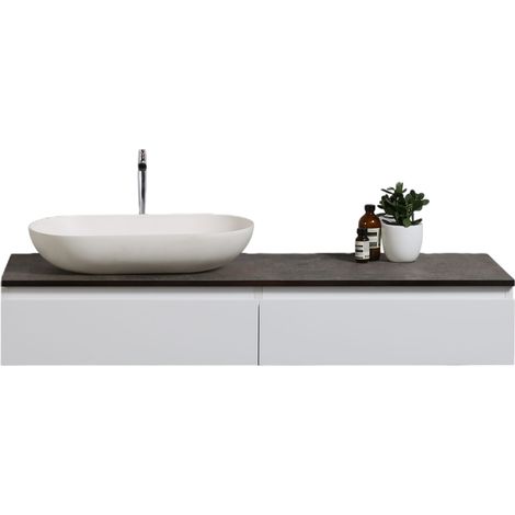 BERNSTEIN - Meuble sous vasque suspendu mural Blanc mat design MDF + plan vasque Chêne, 2 tiroirs coulissants, 120x20x47cm - Vision 1200