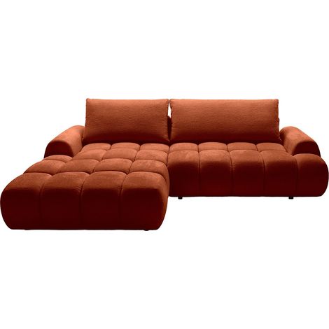 Divano letto angolare sinistro in ciniglia terracotta FARNETA (1/4)