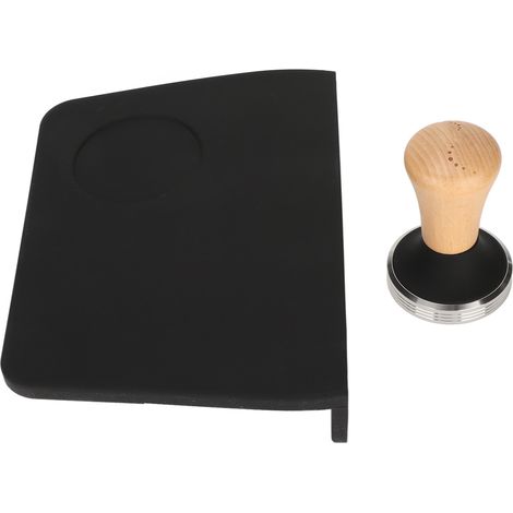 2er-Set: Rutschfeste schwarze Kaffeetampfmatte mit Schlitz für Tamper, 58 mm Durchmesser, Macaronmatte + Kaffeetamper (1/5)