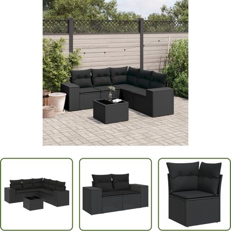 vidaXL Canapé en résine - Salon de jardin 6 pcs avec coussins noir résine tressée (1/5)