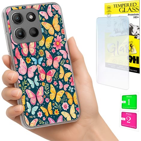 Funda para Motorola Moto G15 con diseño de mariposas y cristal. (1/5)
