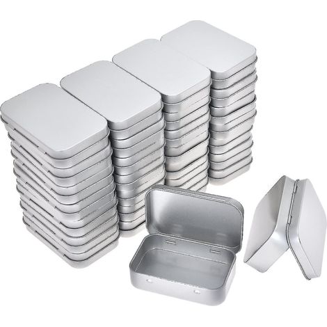 Boîtes métalliques rectangulaires vides à charnière - Lot de 30 mini boîtes de rangement portables argentées - Petit kit de rangement et organisateur pour la maison (1/5)