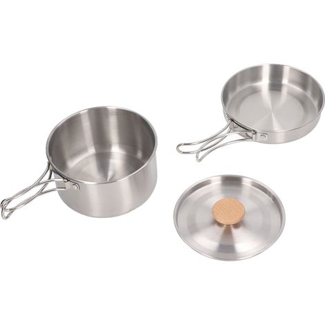 Ensemble de casseroles et poêles en acier inoxydable 304, batterie de cuisine portable pour le camping, avec sac de rangement pour la randonnée et le trekking. (1/5)