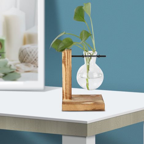 Vase hydroponique créatif en bois pour pothos, contenant à fleurs en verre transparent, objet de décoration de bureau, style A (1/5)