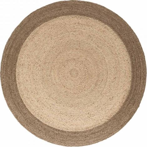 Tapis rond 200 x 200-rond cm, motif simple en relief, beige, marron, forme ronde authentique, composition jute tissée, originalité chaleureuse