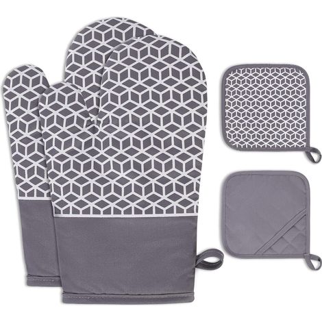 Lot de 4 gants de cuisine, gants de cuisine avec revêtement antidérapant en silicone, four (1/5)