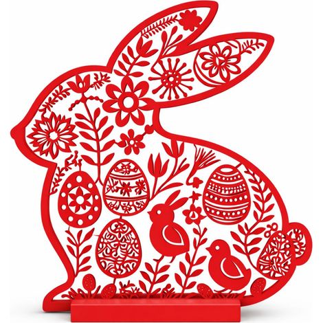 Osterdekoration, roter durchbrochener Hase, stehende Tischdekoration