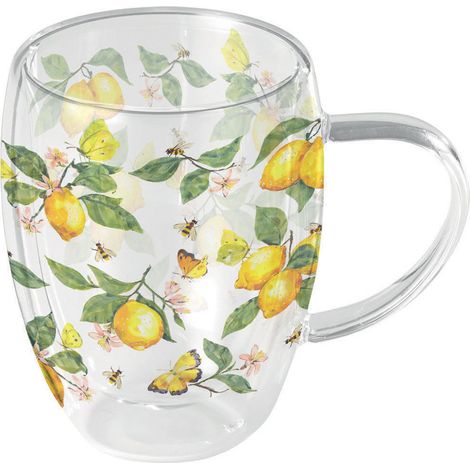 Tasse à thé en verre double paroi citrons et papillons