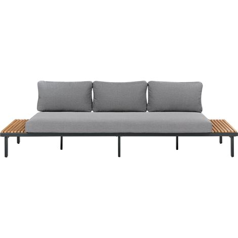 3 Seater Garden Sofa Acacia Wood Dark Grey Cushions Padding Slatted Design Outdoor Patio Modern Style FIVIZZANO