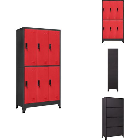 Armoire à casiers Anthracite et rouge 90x45x180 cm Acier - Armoire À Casiers - Meuble De Rangement - Armoire Métallique - Armoire Scolaire - Armoire Bureau (1/5)