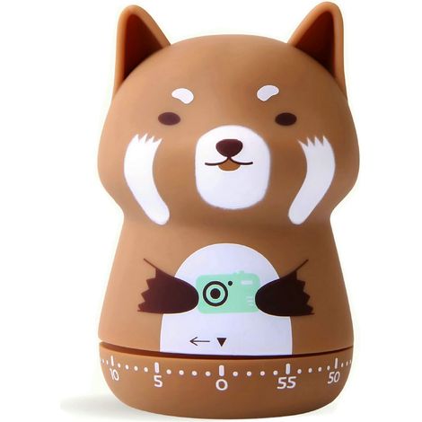 Mechanischer Küchentimer, niedlicher Tiertimer für Kinder, manueller 60-Minuten-Timer mit Countdown für Klassenzimmer, Zuhause, Arbeitszimmer und Küche (Rotbrauner Panda)