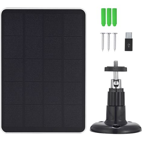 Panneau Solaire 4 W - Étanche IP65 - Pour Caméra De Sécurité Sans Fil Extérieure - Alimentation USB Type C Et Micro USB - Support Mural Réglable - 1 Pièce (1/5)