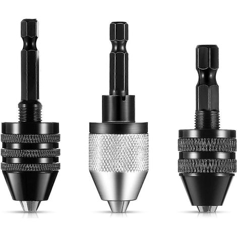 Lot de 3 mandrins de perçage sans clé à queue hexagonale de 6,35 mm (1/4 pouce) avec adaptateur pour perceuse à percussion. (1/5)